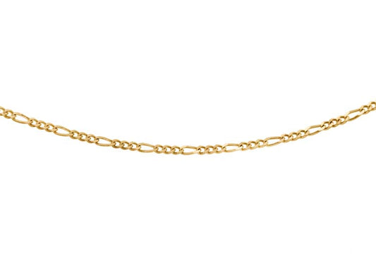 9ct Yellow Gold 30 Diamond Cut Figaro 3+1 Necklace 45cm
