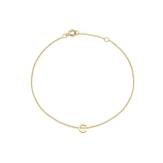 9ct Yellow Gold Mini Initial 'C' Bracelet 15.5-19cm
