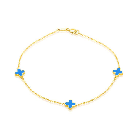 9ct Yellow Gold Turquoise Petal Bracelet 19cm