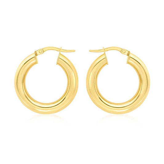 9ct Yellow Gold Chunky Tube Creole Earrings 15mm