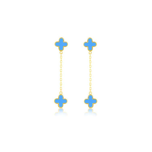 9ct Yellow Gold Turquoise Petal Drop Earrings