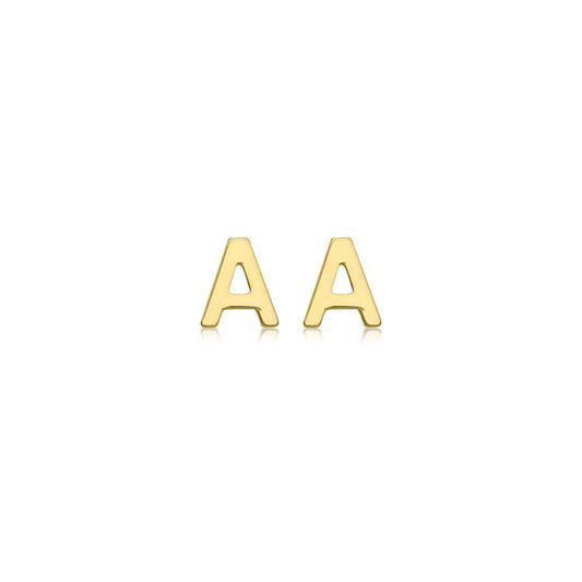 9ct Yellow Gold Mini Initial 'A' Stud Earrings