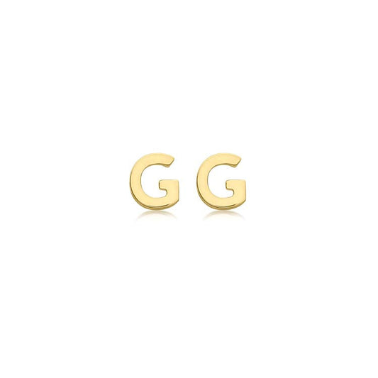 9ct Yellow Gold Mini Initial 'G' Stud Earrings