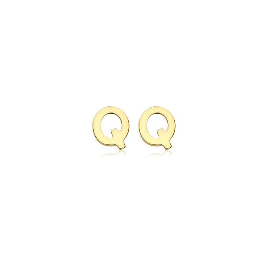 9ct Yellow Gold Mini Initial 'Q' Stud Earrings
