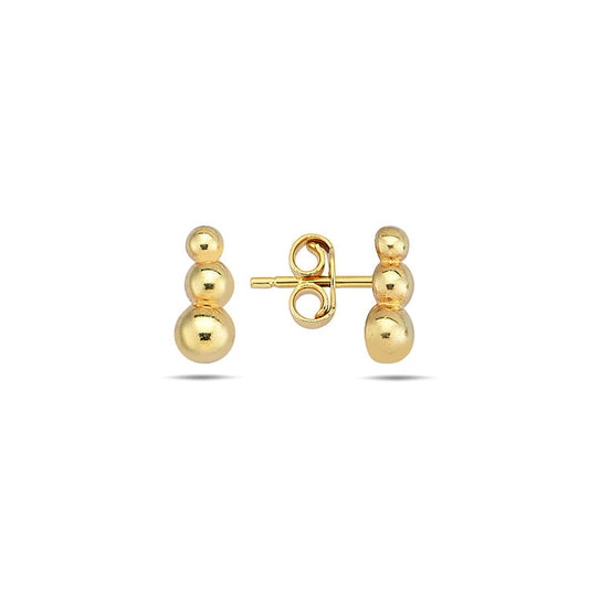 9ct Yellow Gold 3 Bead Bar Stud Earrings