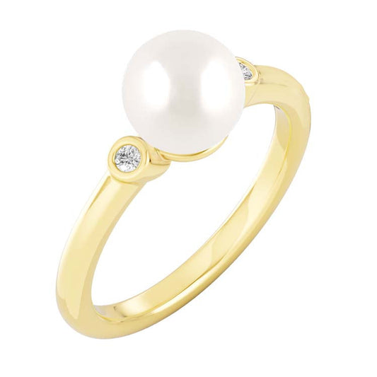 0.04ct Lab Grown Diamond Freshwater Pearl Ring in 9ct Yellow Gold