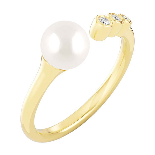 0.04ct Lab Grown Diamond Freshwater Pearl Ring in 9ct Yellow Gold