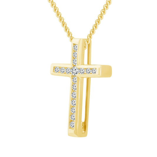 9ct Yellow Gold 0.10ct Diamond Cross Pendant