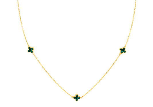 9ct Yellow Gold 3 Malachite Petal Necklace 40-42.5 cm