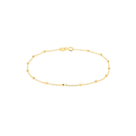 9ct Yellow Gold Trace & Ball Chain Bracelet 18cm