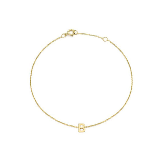 9ct Yellow Gold Mini Initial 'B' Bracelet 15.5-19cm