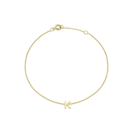 9ct Yellow Gold Mini Initial 'K' Bracelet 15.5-19cm