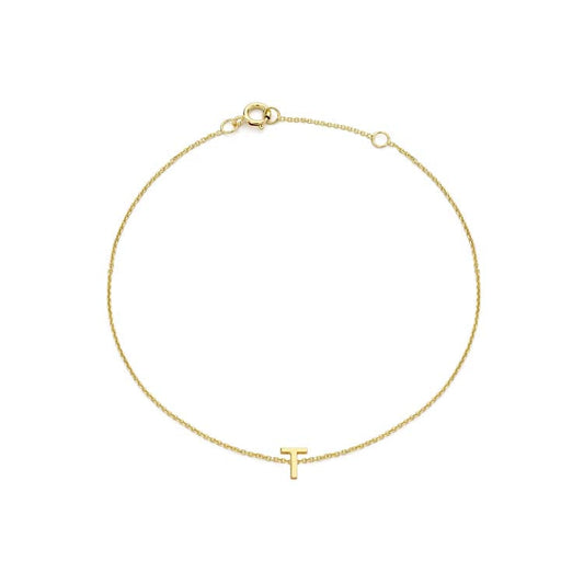 9ct Yellow Gold Mini Initial 'T' Bracelet 15.5-19cm