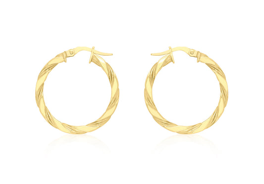 9ct Yellow Gold Flat Twist Hoops 20 mm