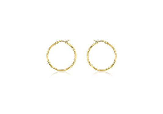 9ct Yellow Gold Diamond Cut Hoop Earrings 28mm