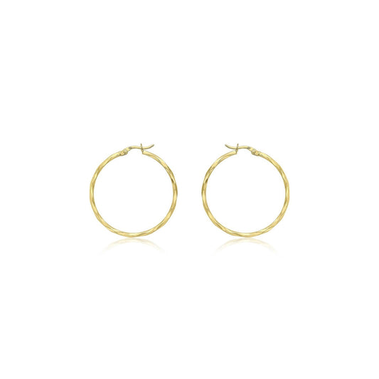 9ct Yellow Gold 33mm Diamond Cut Faceted Hoop Creole Earrings
