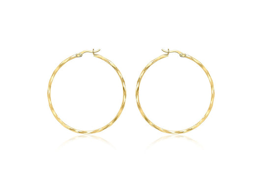 9ct Yellow Gold Diamond Cut Hoop Earrings 42mm