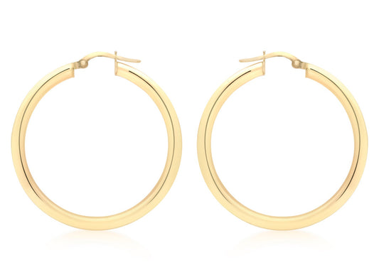 9ct Yellow Gold 3mm Round Hoop Earrings 35mm
