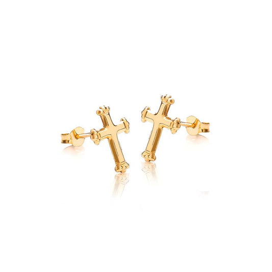 9ct Yellow Gold Cross Stud Earrings