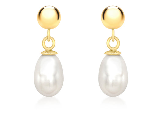 9ct Yellow Gold Pearl Drop Earrings 5mm
