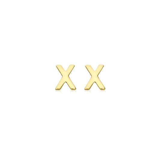 9ct Yellow Gold Mini Initial 'X' Stud Earrings