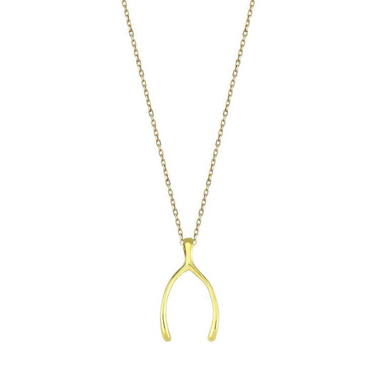 9ct Yellow Gold Lucky Wishbone Necklace 40-45cm