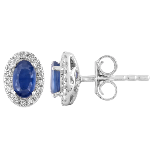 Sapphire Stud Earrings with 0.1ct Diamonds in 9K White Gold