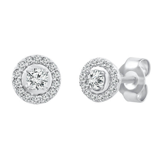 9ct White Gold 0.25ct Diamond Halo Stud Earrings