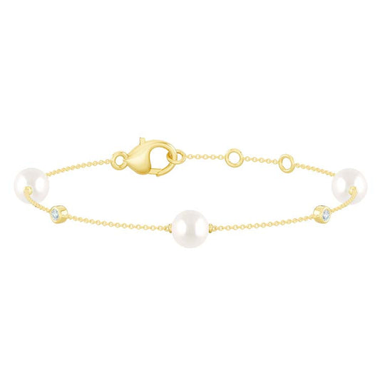 0.07ct Lab Grown Diamond Freshwater Pearl Bracelet in 9ct Yellow Gold