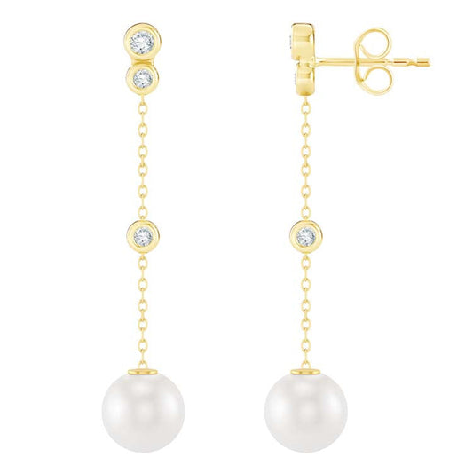 0.15ct Lab Grown Diamond Freshwater Pearl Earrings in 9ct Yellow Gold