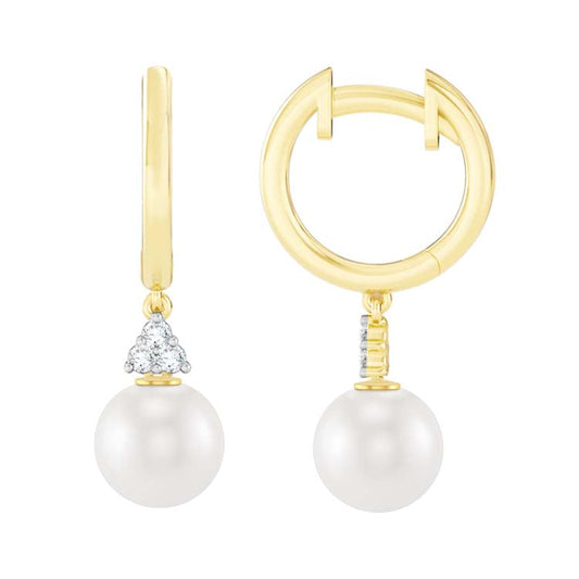 0.06ct Lab Grown Diamond Freshwater Pearl Earrings in 9ct Yellow Gold