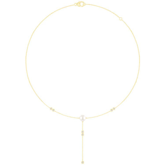 0.15ct Lab Grown Diamond Freshwater Pearl Necklace in 9ct Yellow Gold