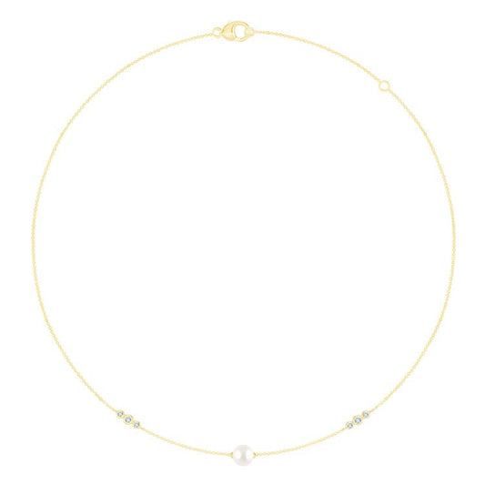 0.11ct Lab Grown Diamond Freshwater Pearl Necklace in 9ct Yellow Gold