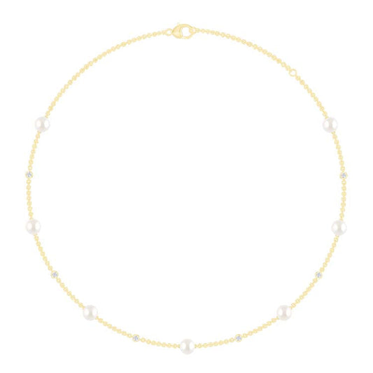 0.21ct Lab Grown Diamond Freshwater Pearl Necklace in 9ct Yellow Gold