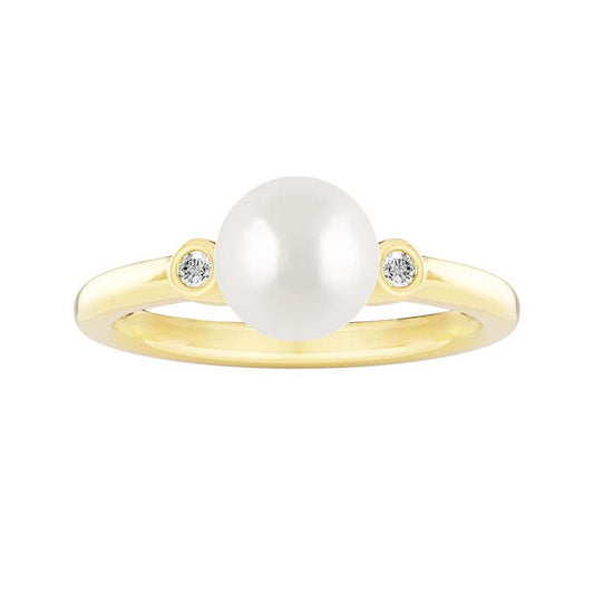 0.04ct Lab Grown Diamond Freshwater Pearl Ring in 9ct Yellow Gold