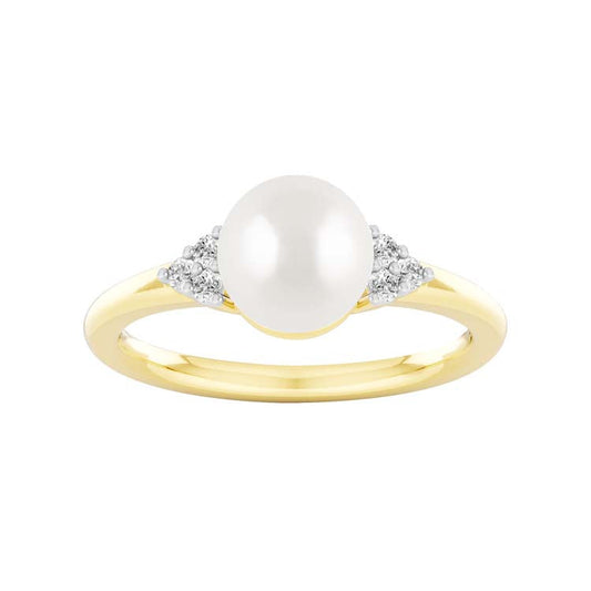 0.1ct Lab Grown Diamond Freshwater Pearl Ring in 9ct Yellow Gold