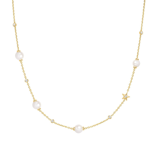 Ania Haie Gold Pearl and Star Station Necklace