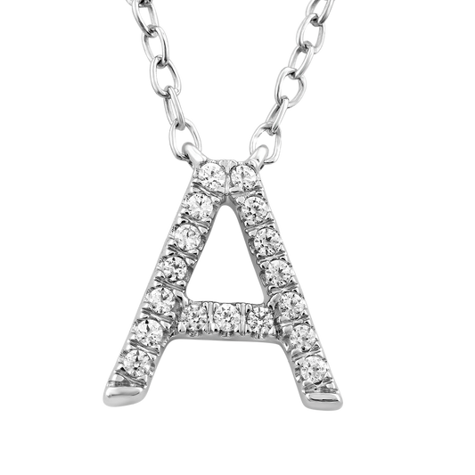 9ct White Gold Diamond Initial 'A' Necklace