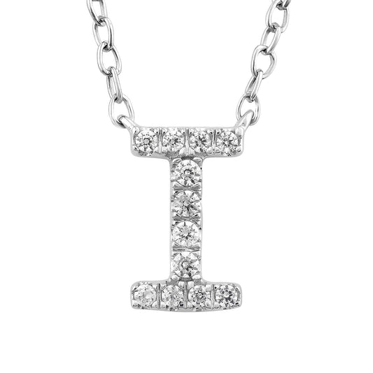 9ct White Gold Diamond Initial 'I' Necklace