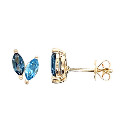 London Blue Topaz and Blue Topaz Earrings in 9ct Yellow Gold