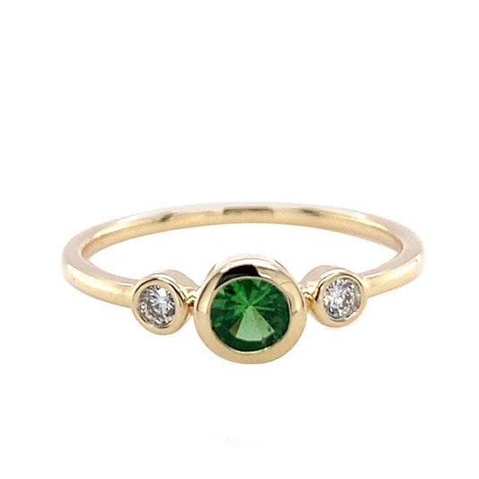 Diamond and Tsavorite Ring with 0.06ct Diamond in 9ct Yellow Gold